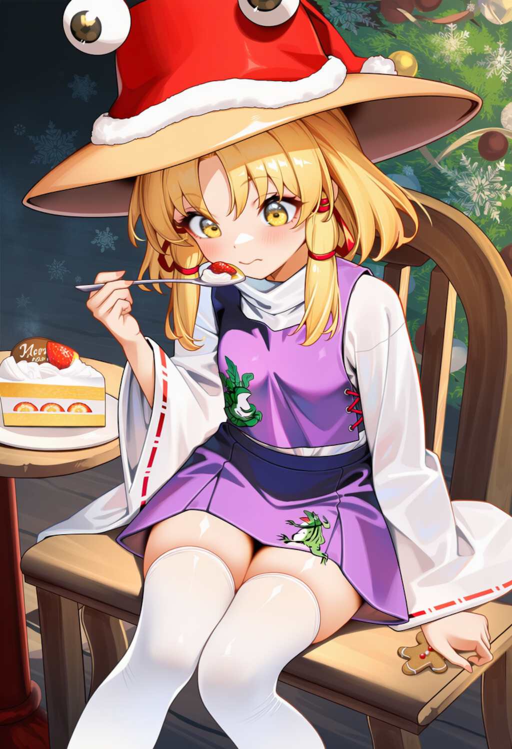 クリスマスケーキを食べる諏訪子