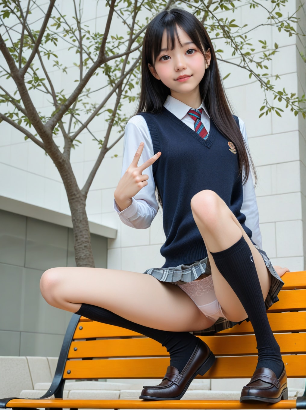 ベンチの上でけしからん座り方するな(//́Д/̀/ԅ)