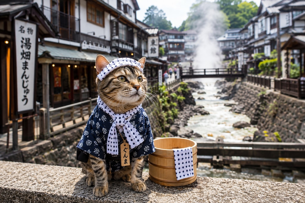 群馬の温泉街に来た猫