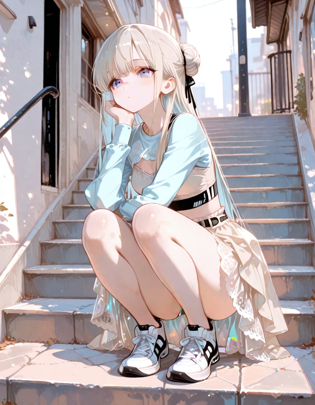 階段下で待ち構える子
