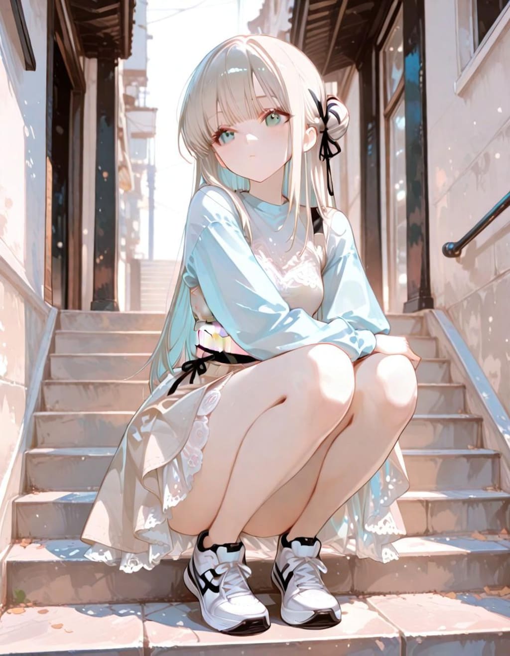 階段下で待ち構える子