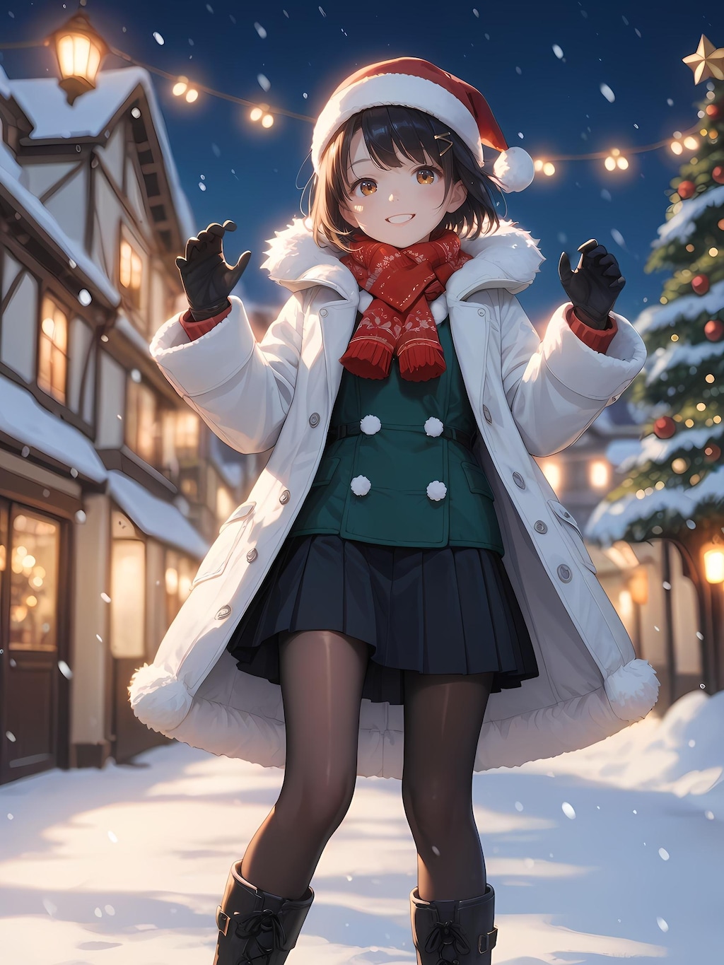 クリスマスツリー前ではしゃぎすぎちゃう女の子🌟