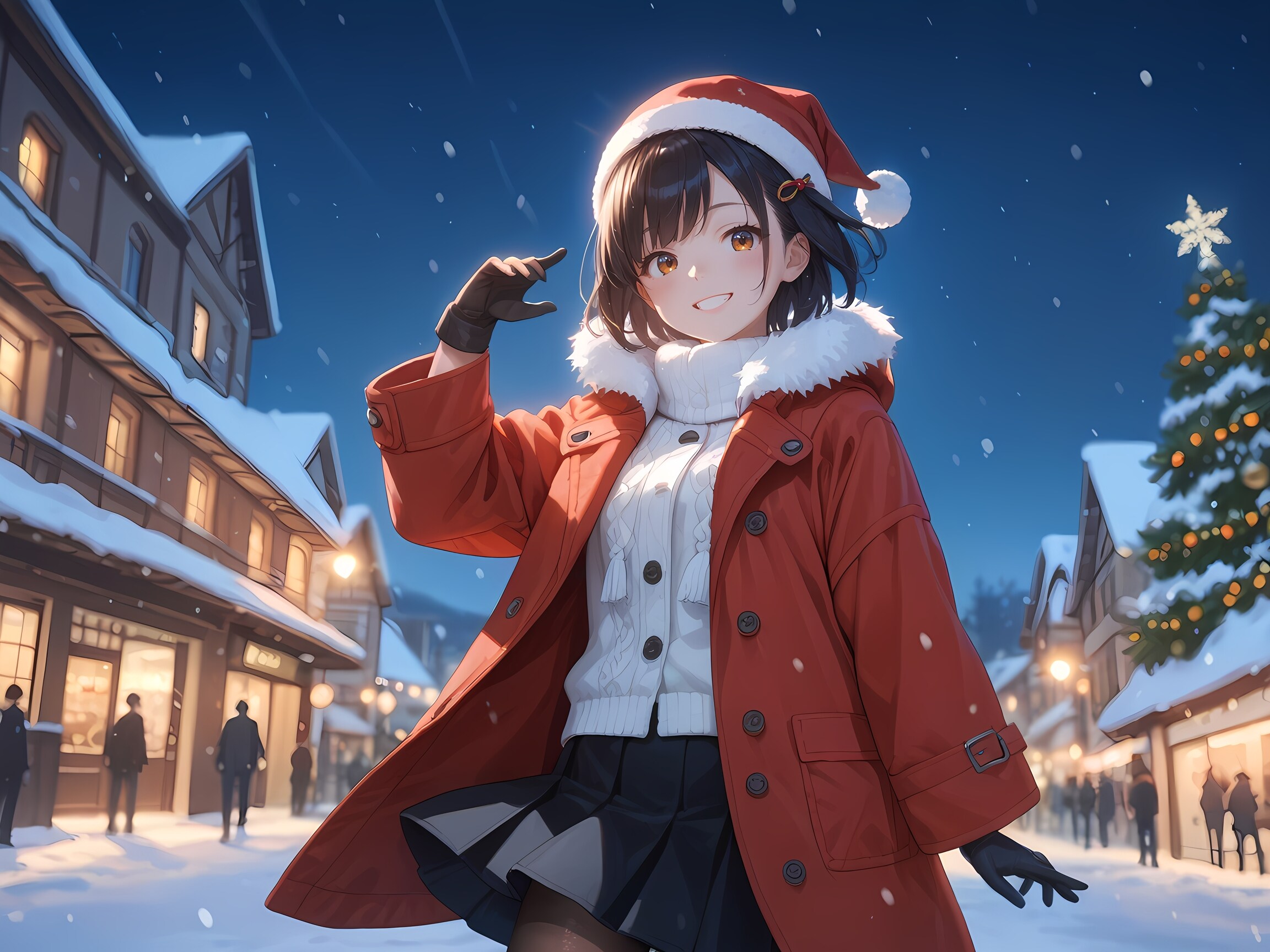 クリスマスツリー前ではしゃぎすぎちゃう女の子🌟 | の人気AIイラスト・グラビア