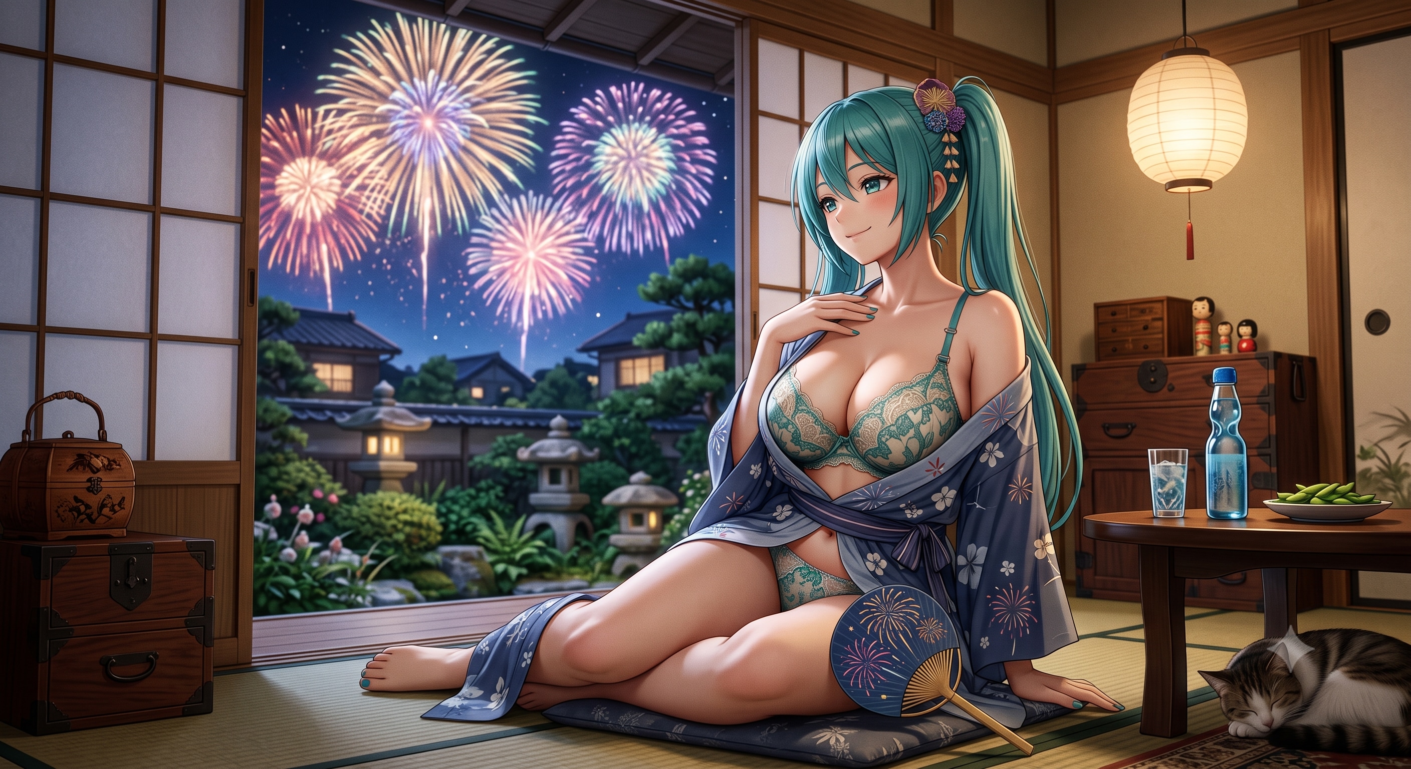 ミクさん浴衣で花火鑑賞🌟