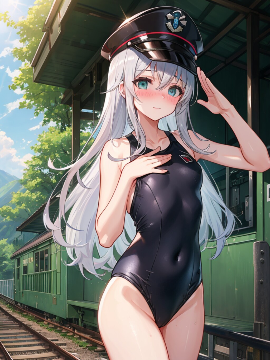１日駅長の練習です。どっちの手ですか？
