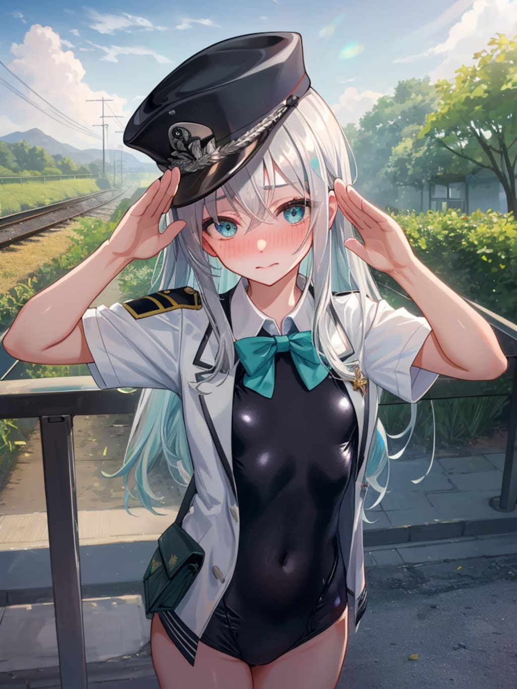 １日駅長の練習です。どっちの手ですか？