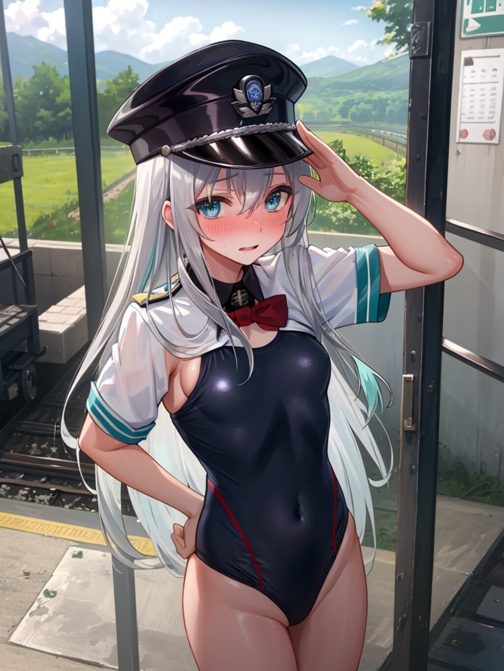 １日駅長の練習です。どっちの手ですか？