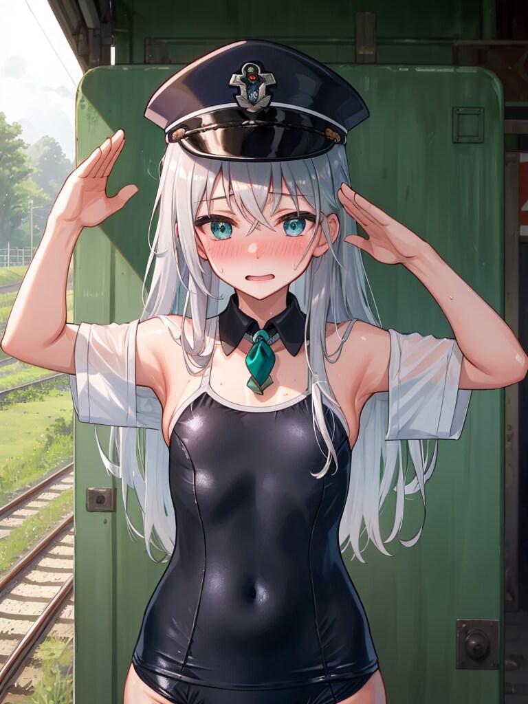 １日駅長の練習です。どっちの手ですか？