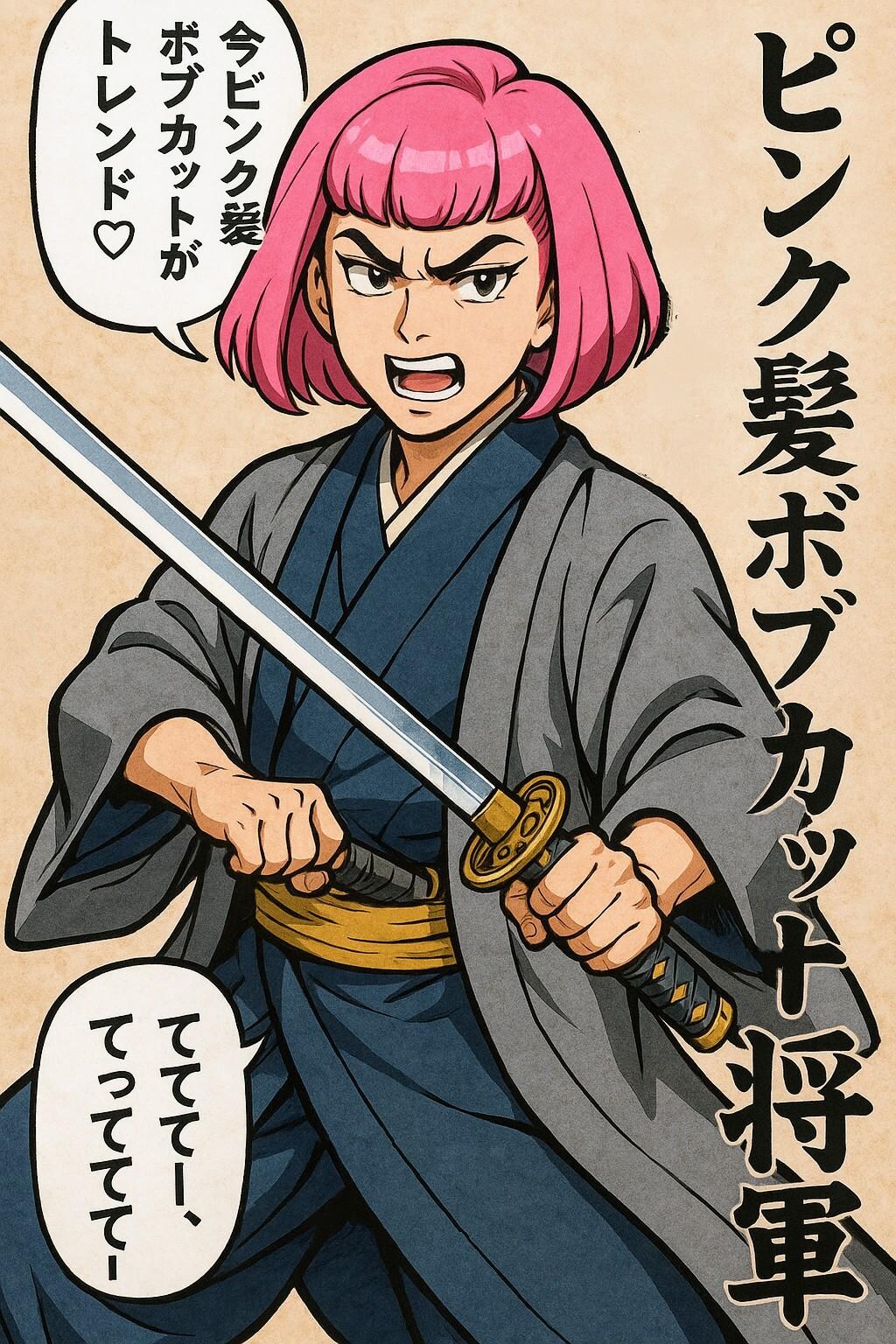 ピンク髪ボブカット将軍・てててー、てってててー