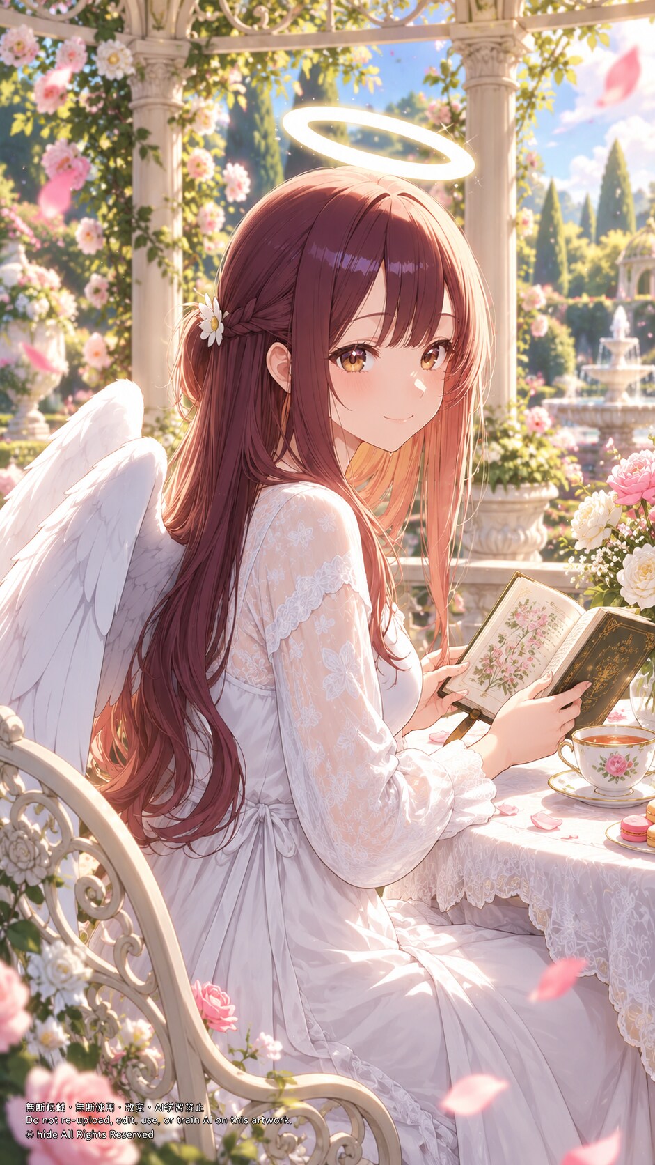 🟤 ガブリエルさん、花の庭で朝読書 | の人気AIイラスト・グラビア