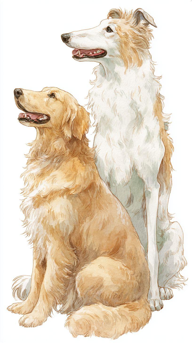 ゴールデンとボルゾイ | の人気AIイラスト・グラビア