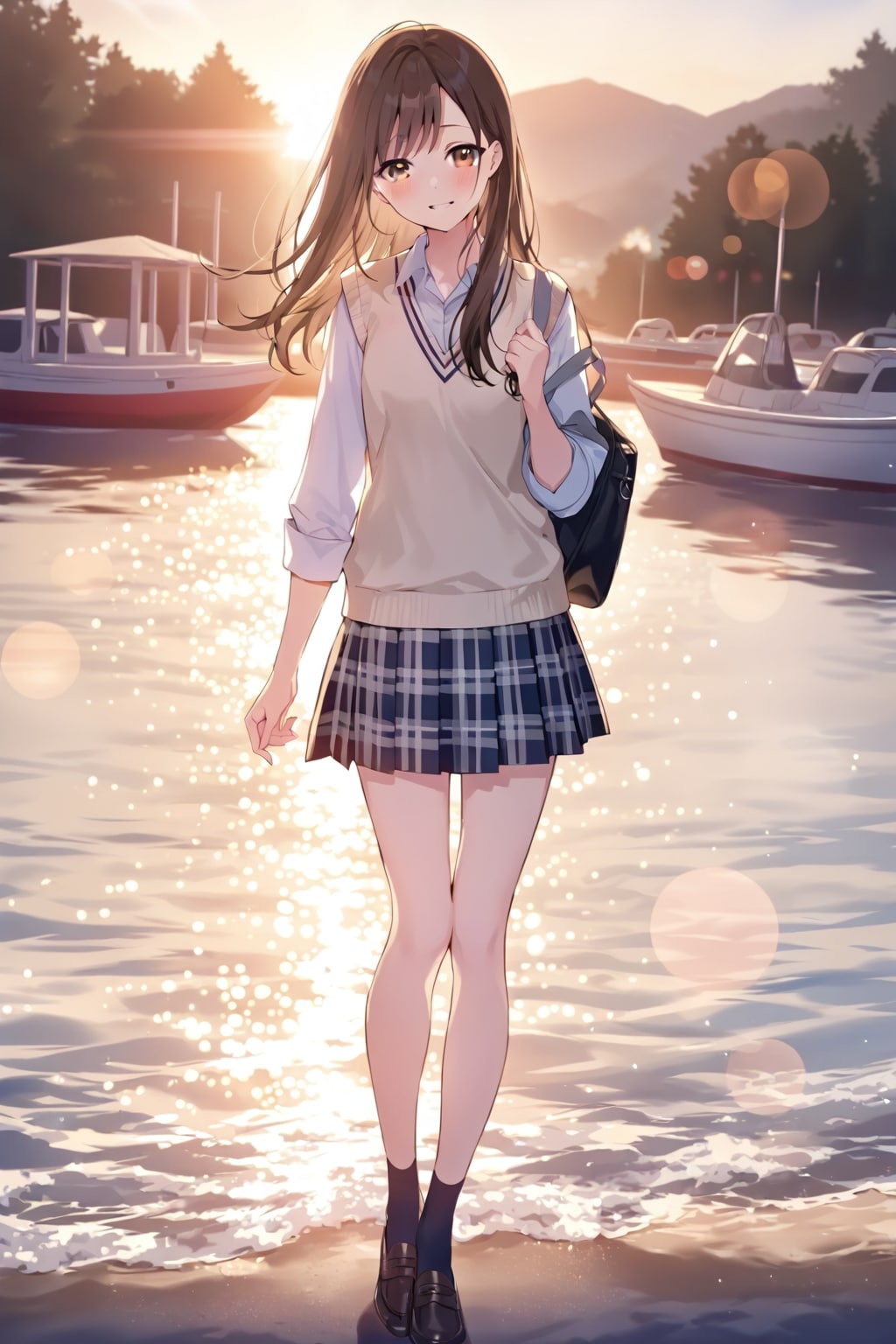海岸の女子高生
