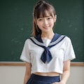 セーラー服でたくし上げ陰毛 2枚目