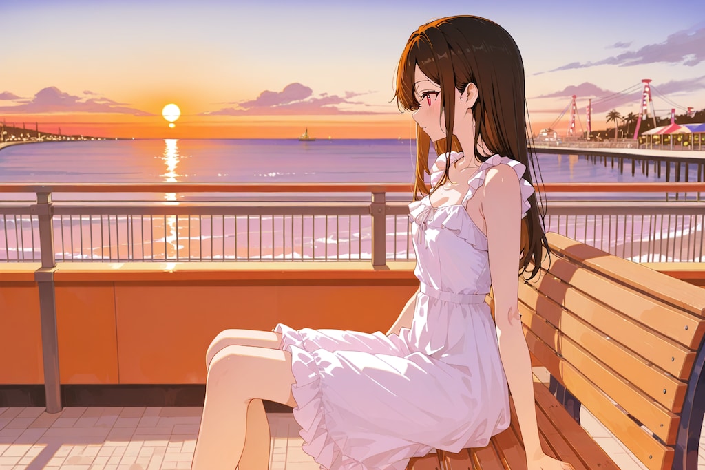 【企画：夕暮れ・APRICOT】夕焼けと港公園の女の子①