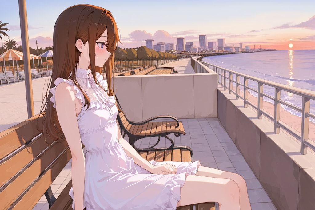 【企画：夕暮れ・APRICOT】夕焼けと港公園の女の子①