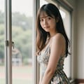 夏の窓際の花柄ワンピース 6 4枚目