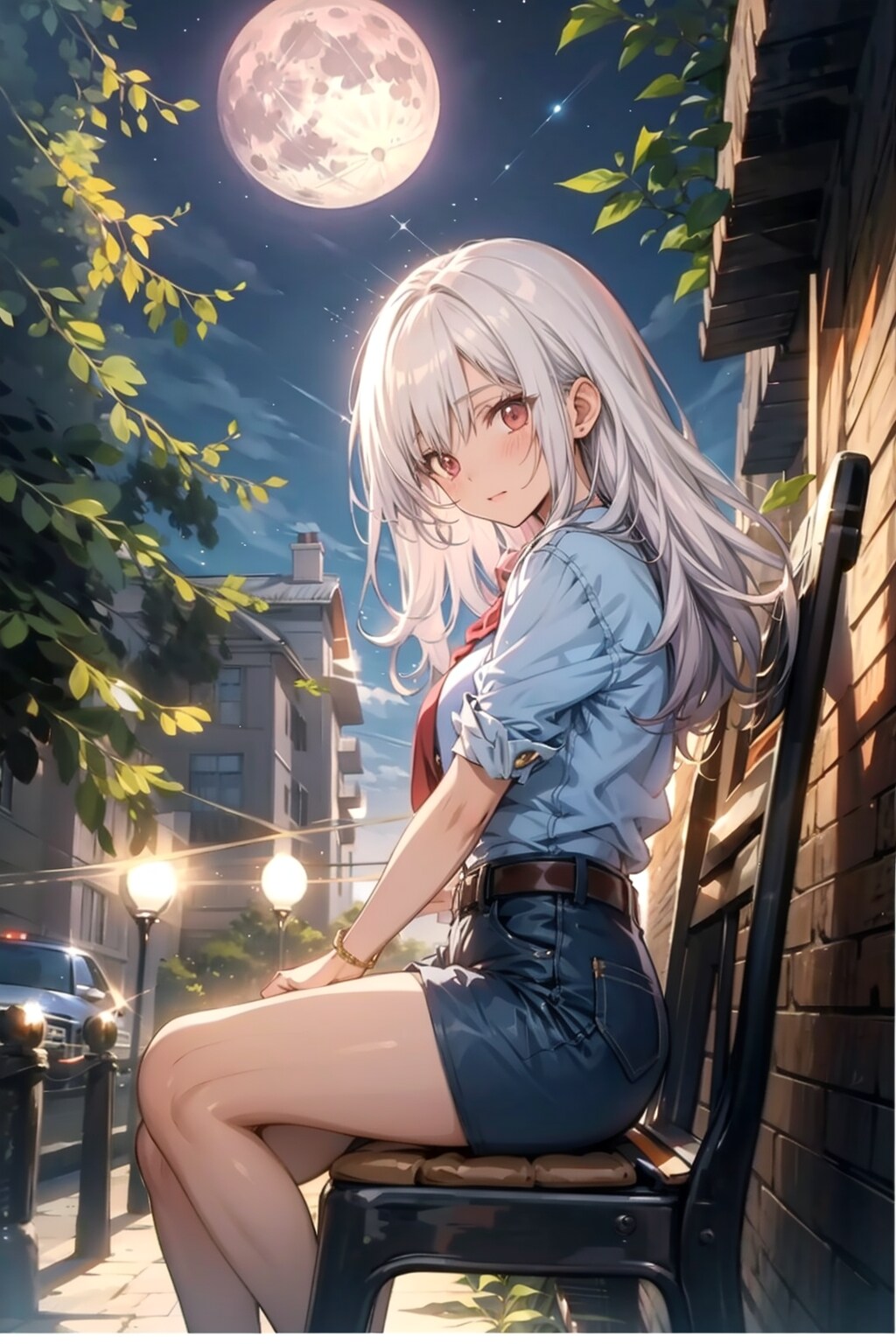 満月の夜と女の子 | の人気AIイラスト・グラビア