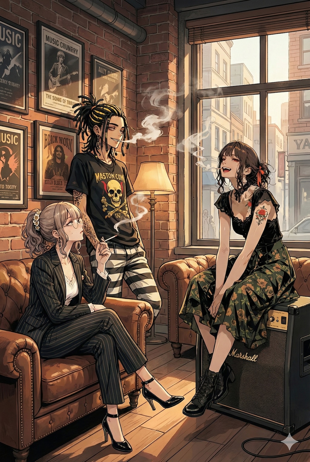 事務所の奥でヤニ吸う3人