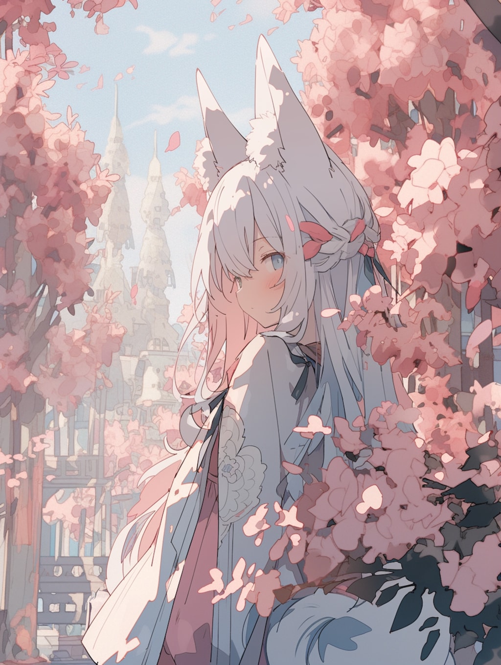 桜舞う古城の白狐姫