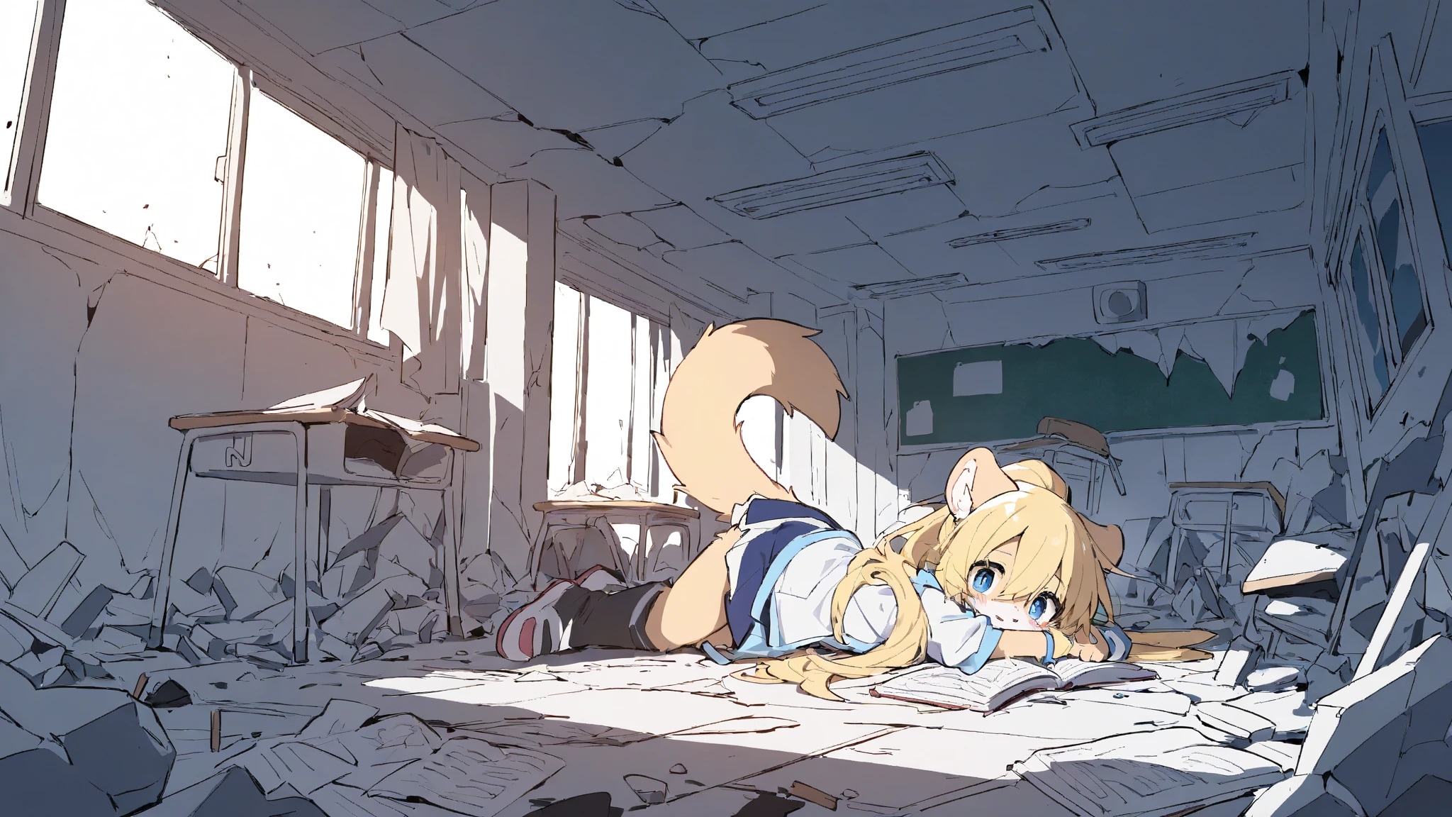 崩壊した教室で勉強する子たち | の人気AIイラスト・グラビア