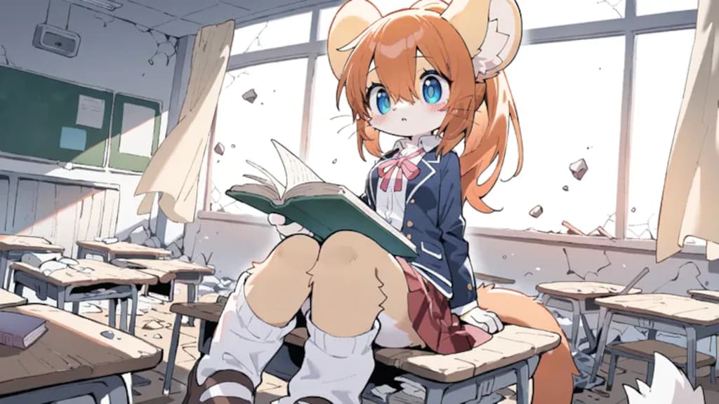 崩壊した教室で勉強する子たち