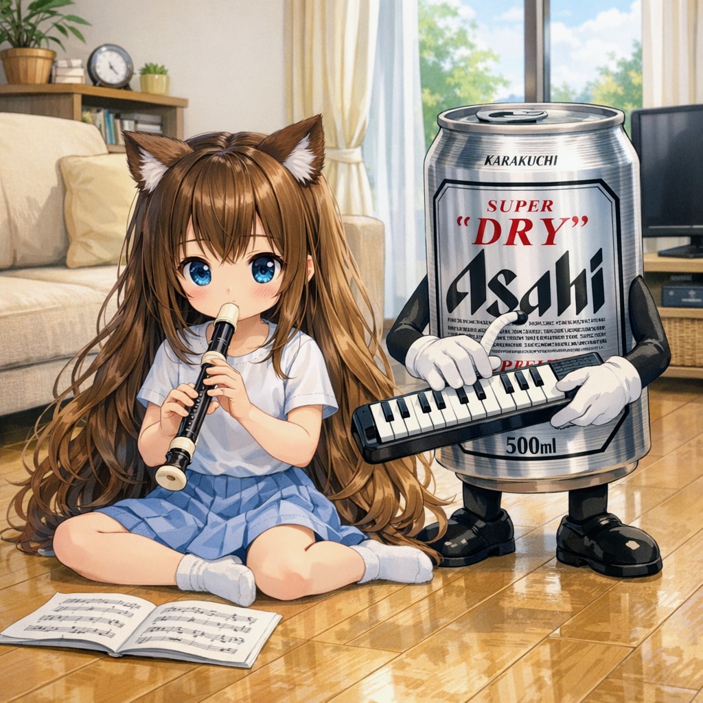 リコーダーの練習をしている小さな女の子