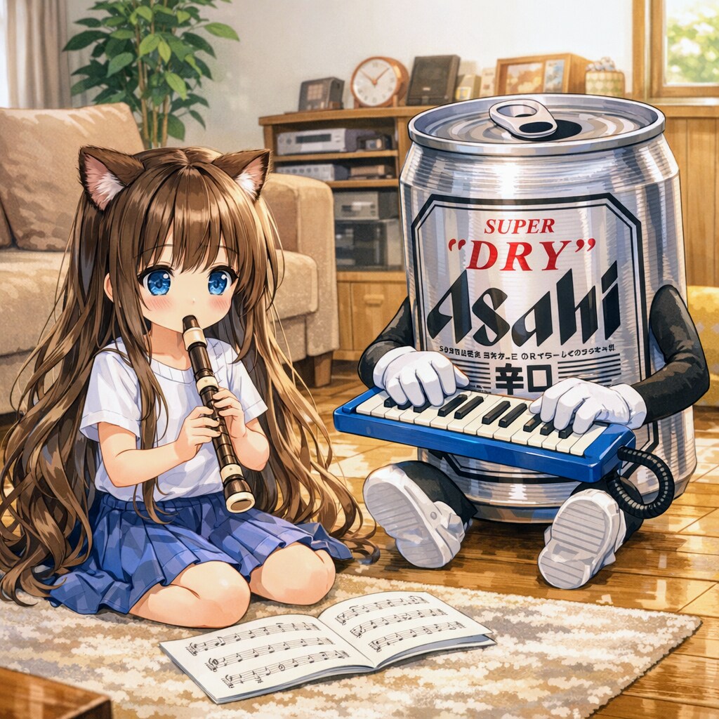 リコーダーの練習をしている小さな女の子