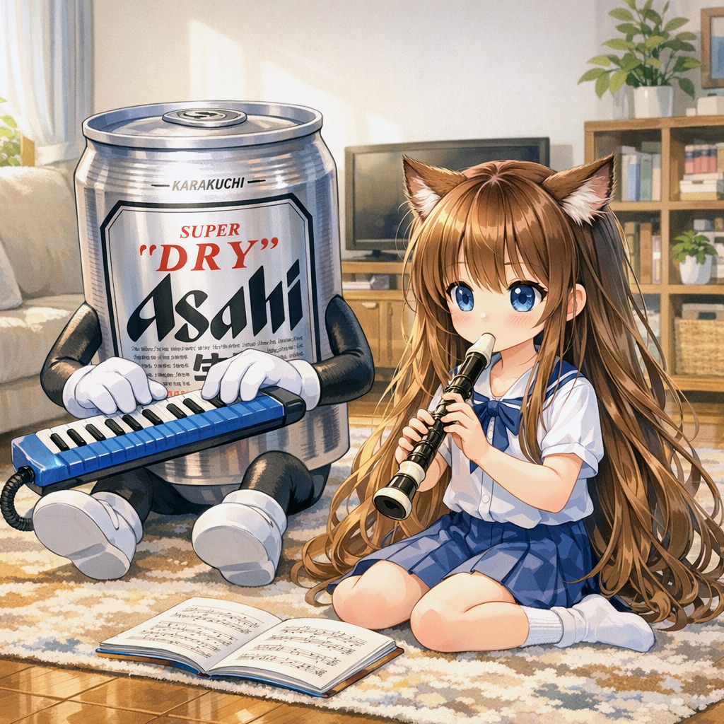 リコーダーの練習をしている小さな女の子 | の人気AIイラスト・グラビア