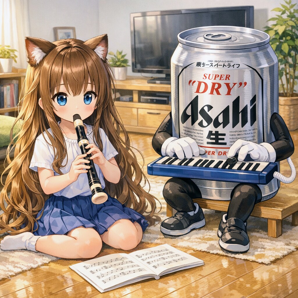 リコーダーの練習をしている小さな女の子