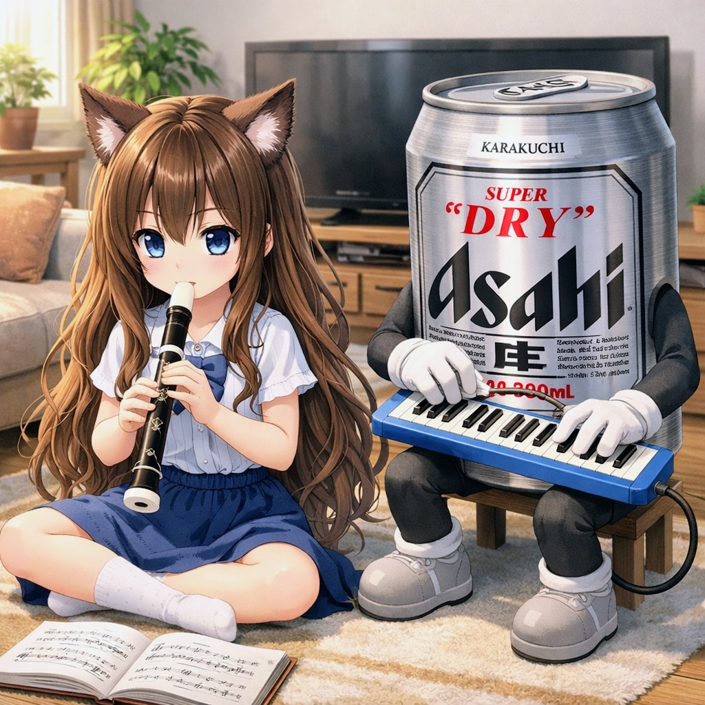 リコーダーの練習をしている小さな女の子