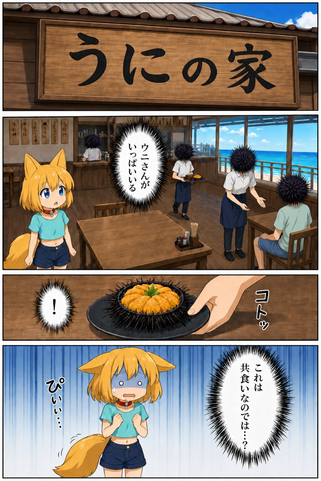 海の家だと思って入ったうにの家で提供されているメニューに面食らうキツネ | の人気AIイラスト・グラビア