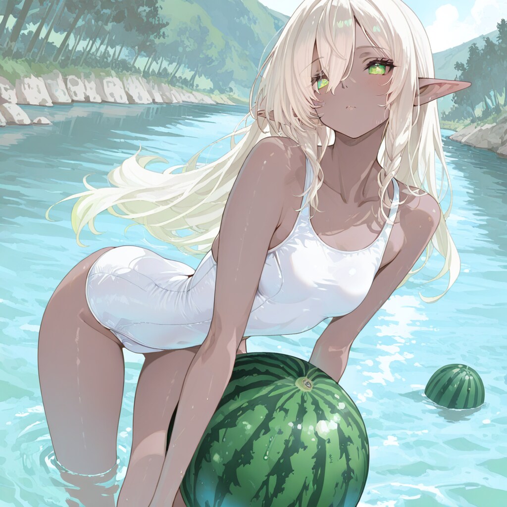 ダークエルフさんとスイカ