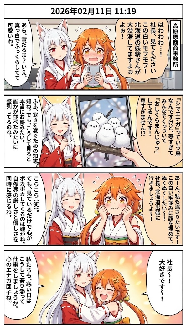 「シマエナガ」が魅せる“妖精すぎる”おしくらまんじゅう　毎日漫画10時 | の人気AIイラスト・グラビア