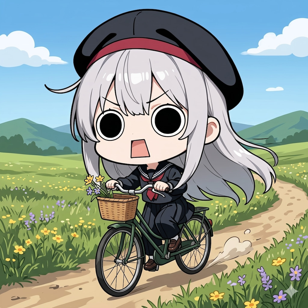 自転車に乗るえらいこっちゃ嬢