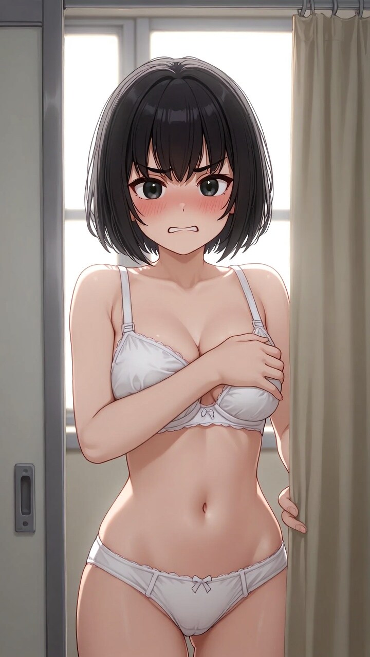 保健室で着替えに遭遇（怒った顔） 01