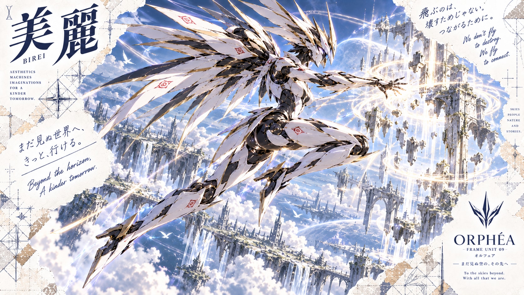 ORPHÉA — Frame: Unit 09  We don’t fly to destroy.  We fly to connect.  Above the cloudsea, ORPHÉA cr | の人気AIイラスト・グラビア