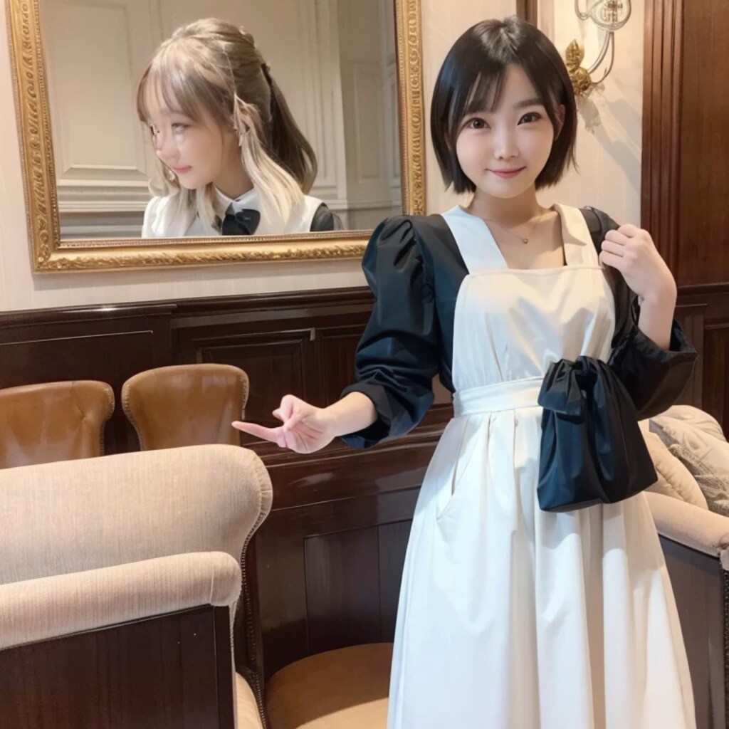 黒髪ボブでメイド服の美女２３