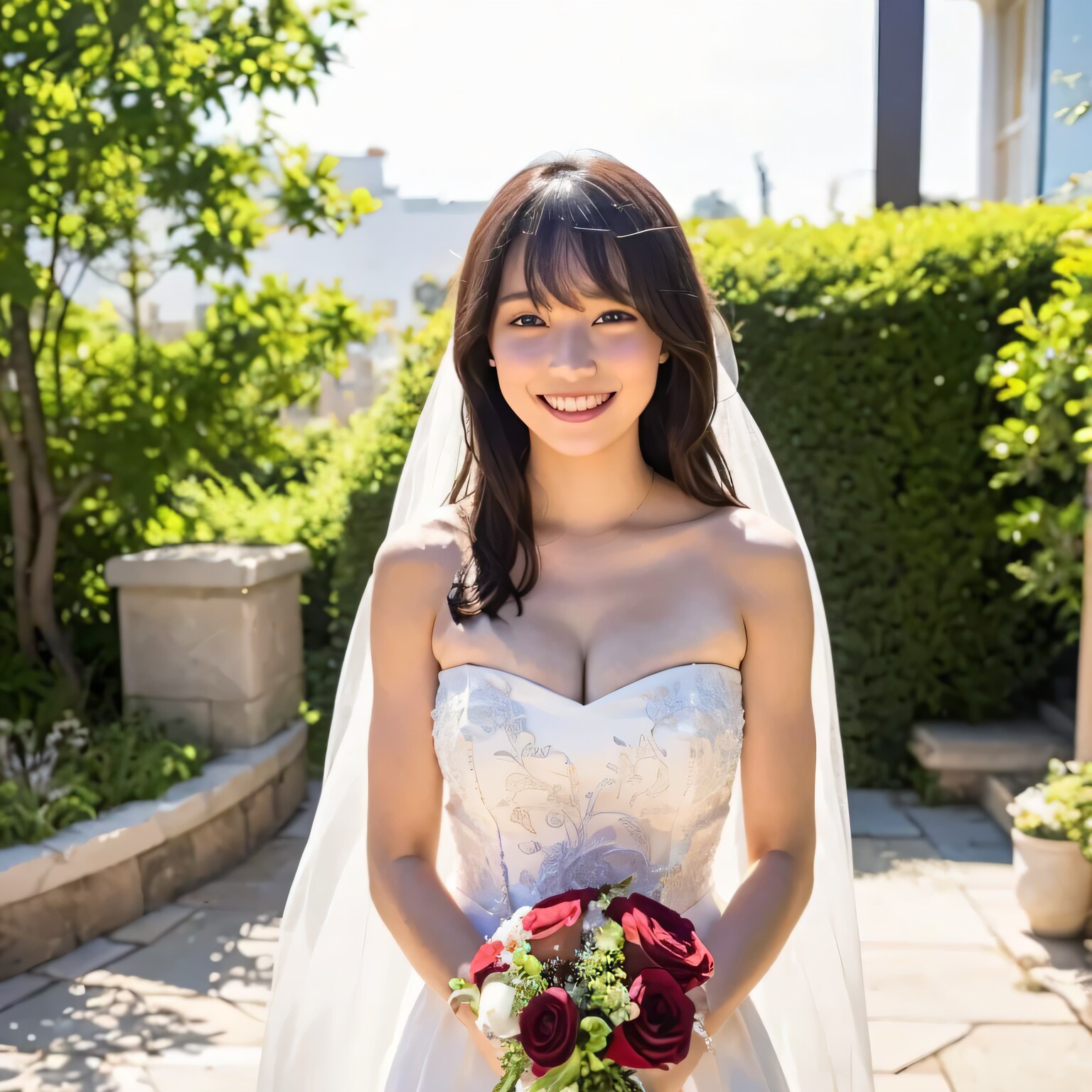 黒髪ロングでウェディングドレスの美女１０８ | の人気AIイラスト・グラビア