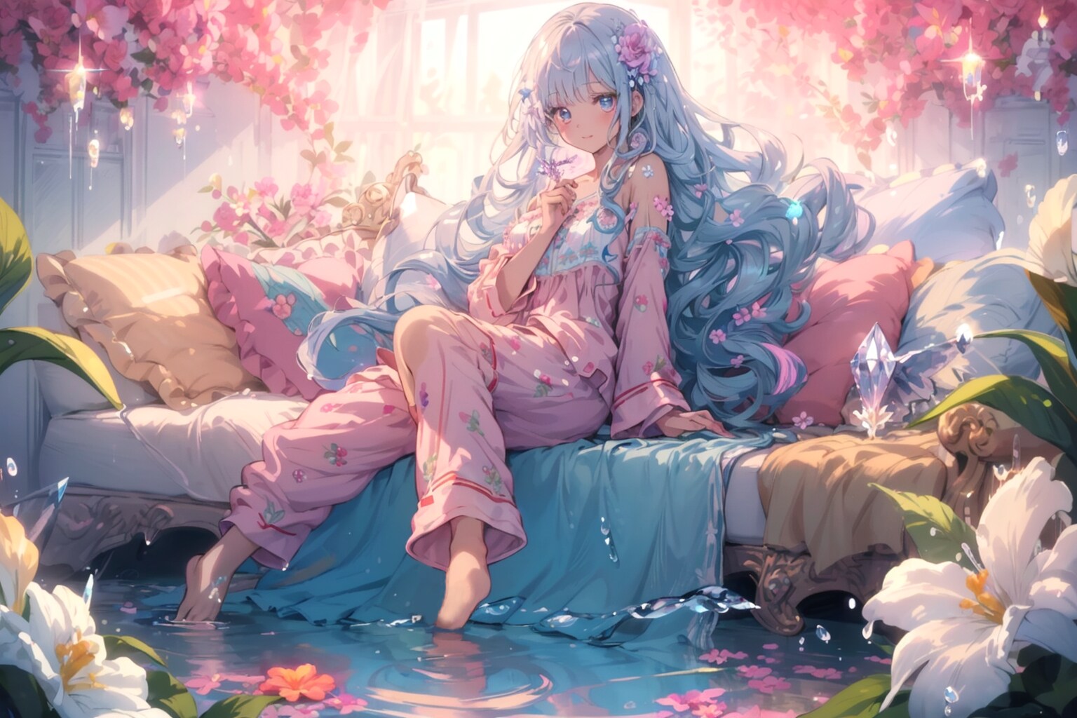 少女は朝露の花と暖かな光の夢を見る