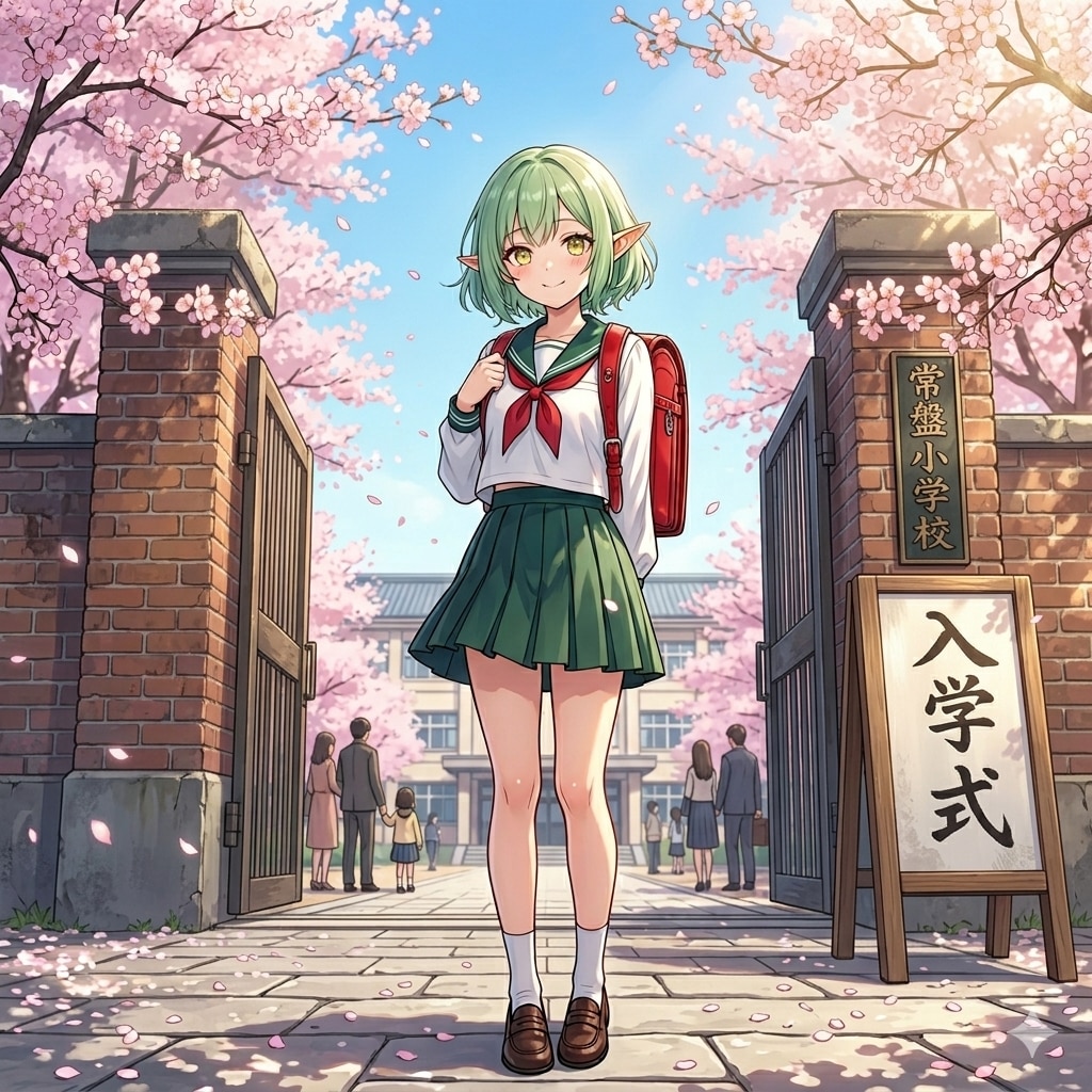 入学するエルフの女の子
