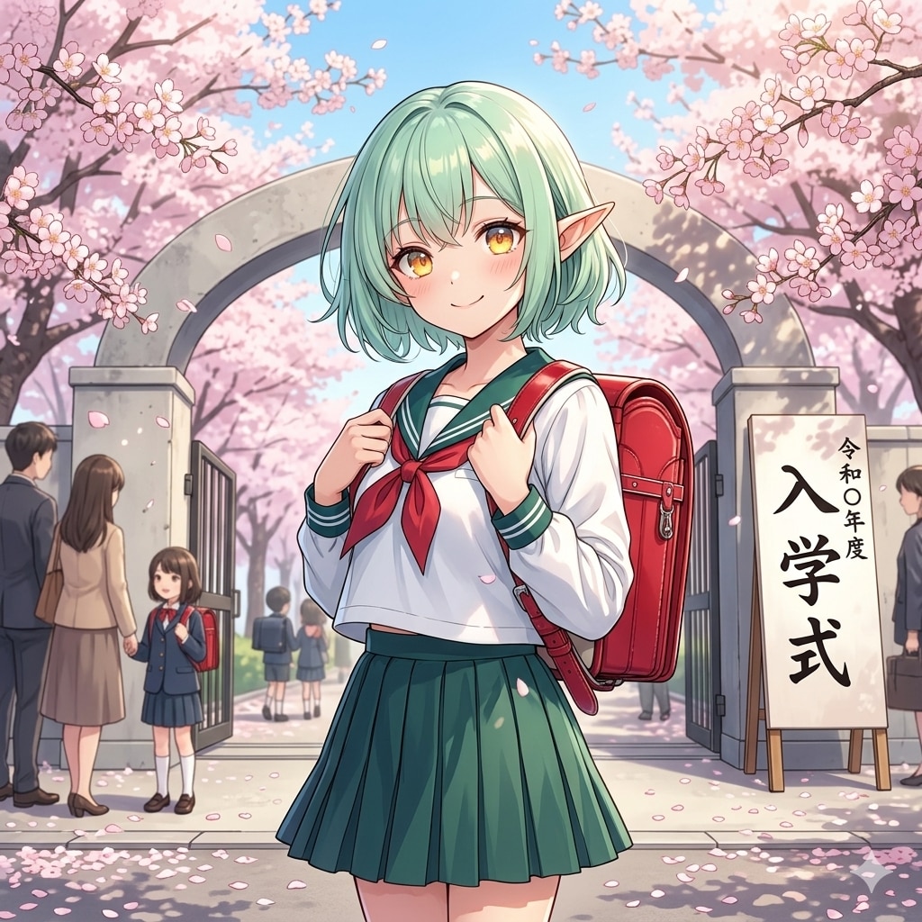 入学するエルフの女の子
