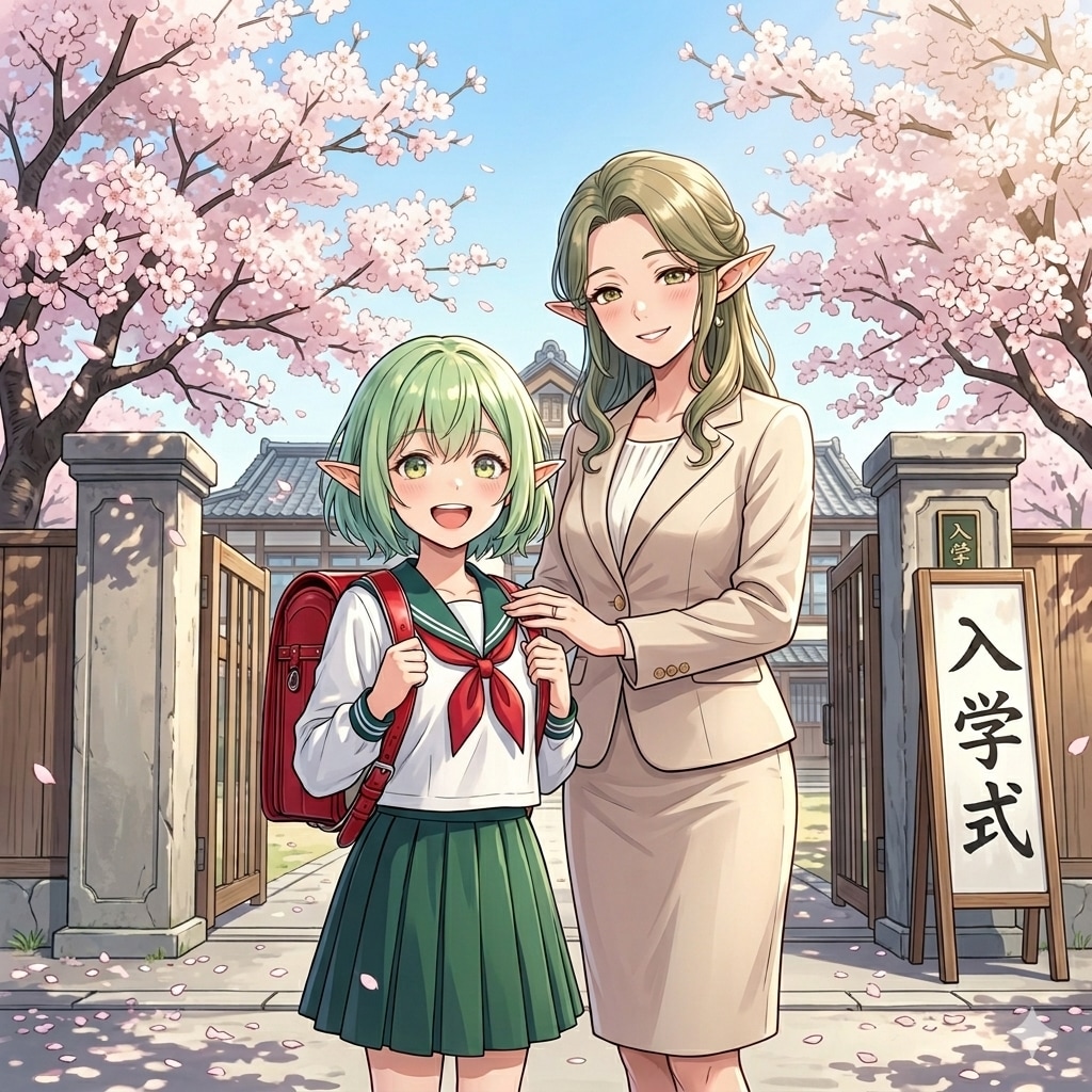 入学するエルフの女の子