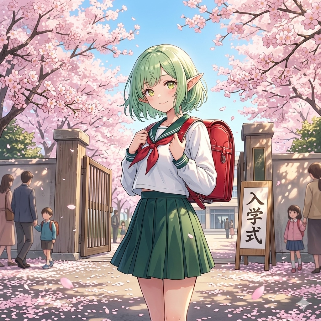 入学するエルフの女の子