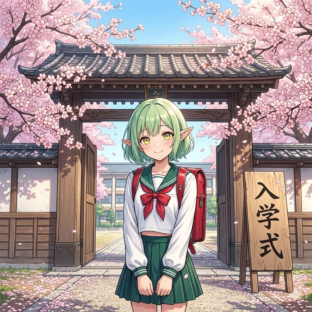 入学するエルフの女の子