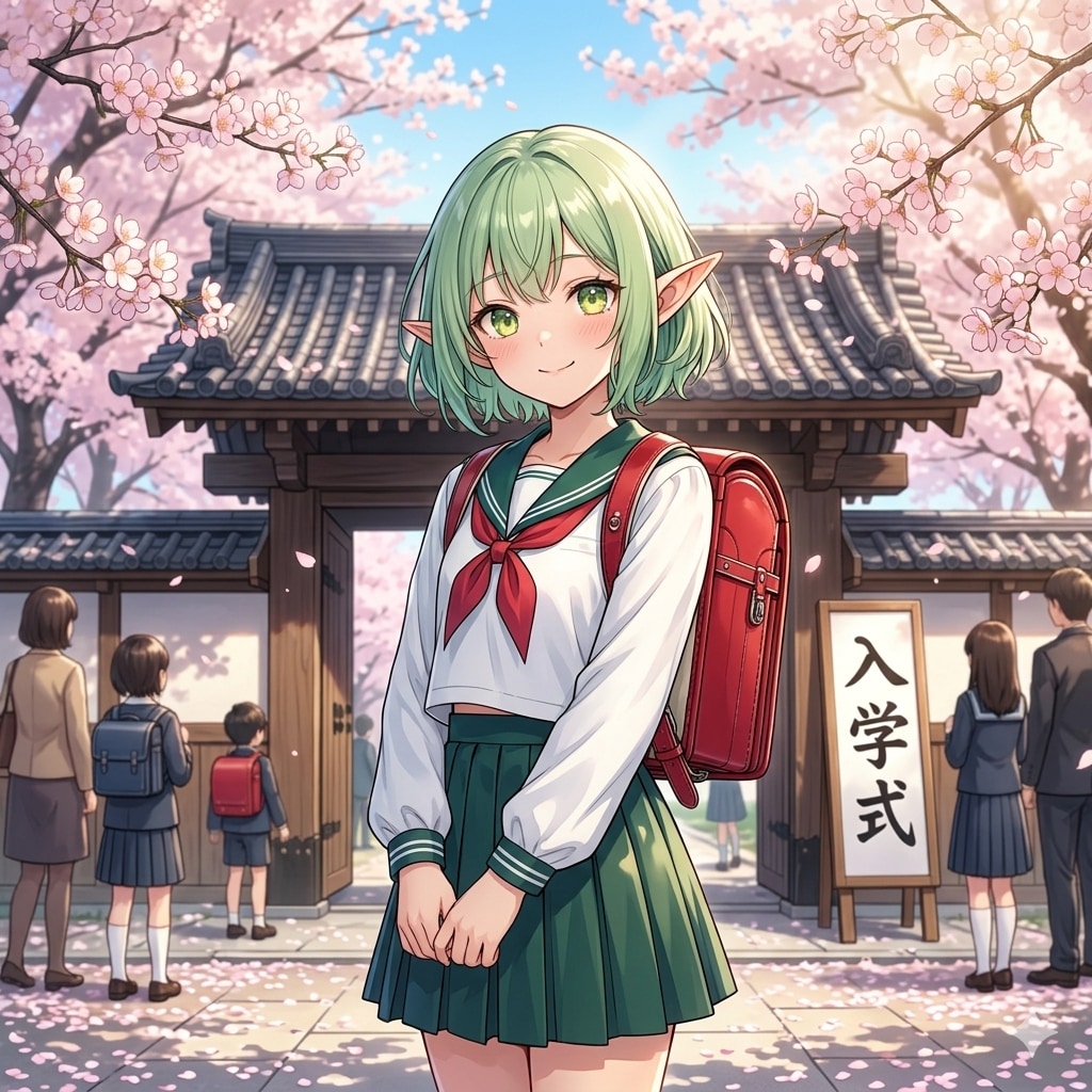 入学するエルフの女の子