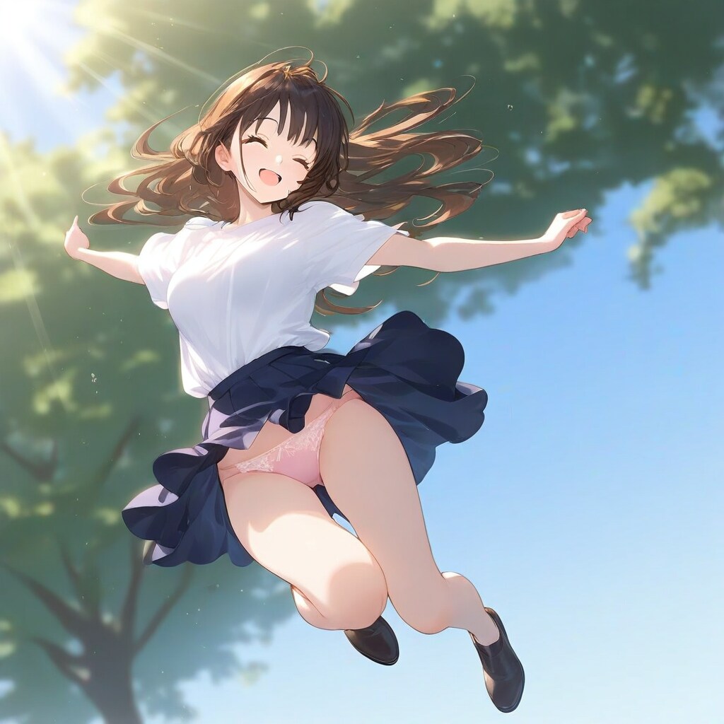 スカートでそんな元気なジャンプしたら、、、