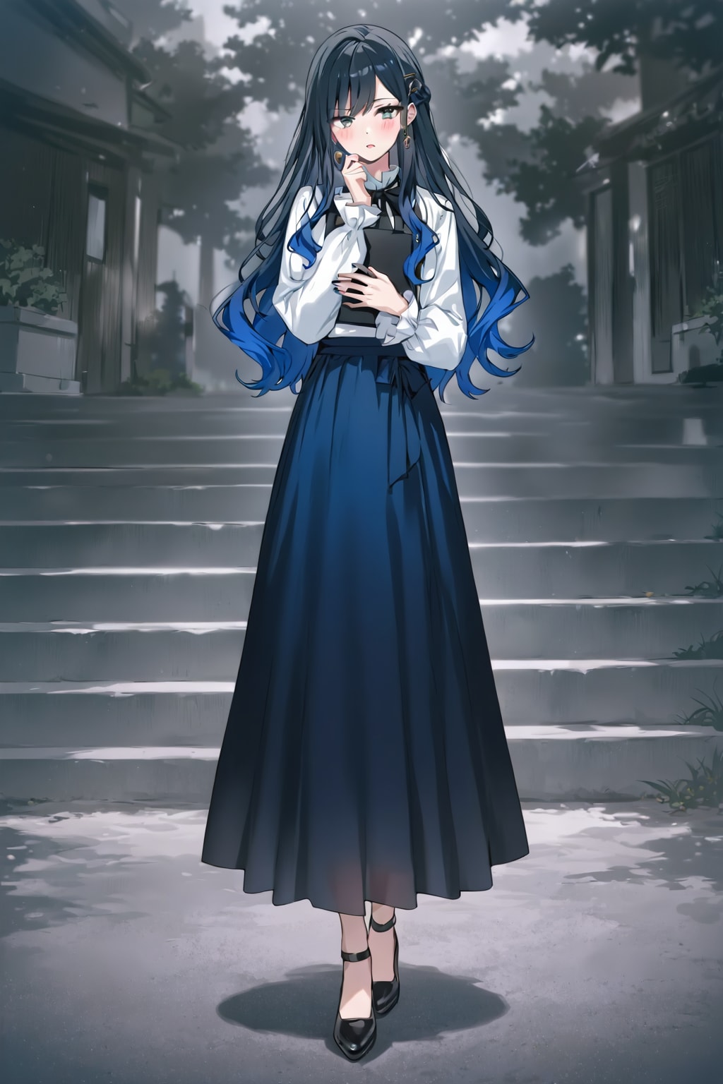 紺のロングスカート