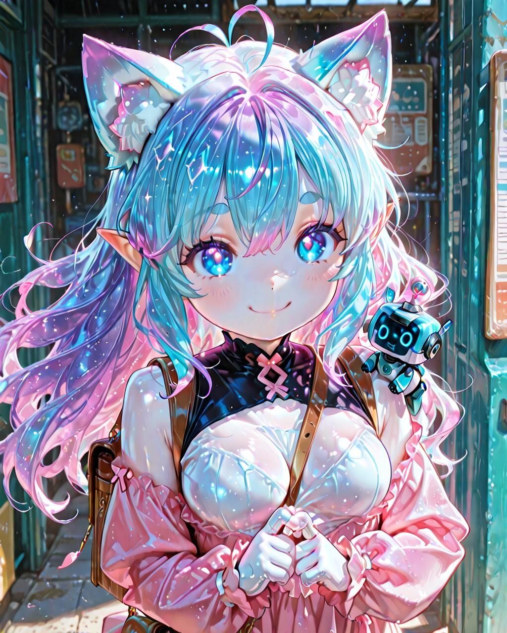 6枚）ミニロボットとケモ耳エルフさん