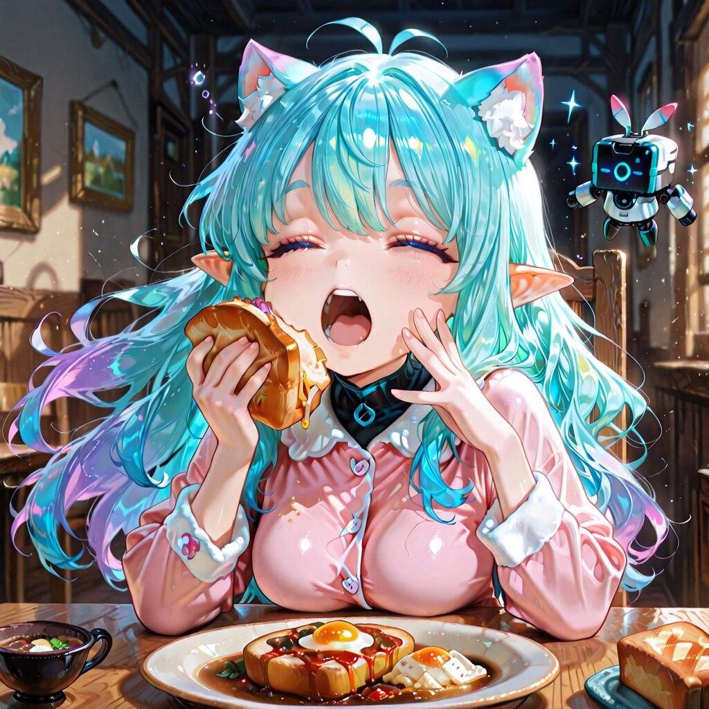 6枚）ミニロボットとケモ耳エルフさん