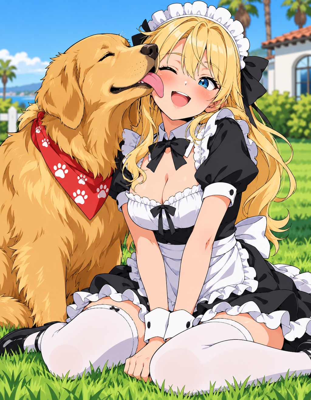 金髪碧眼メイドとワンコ